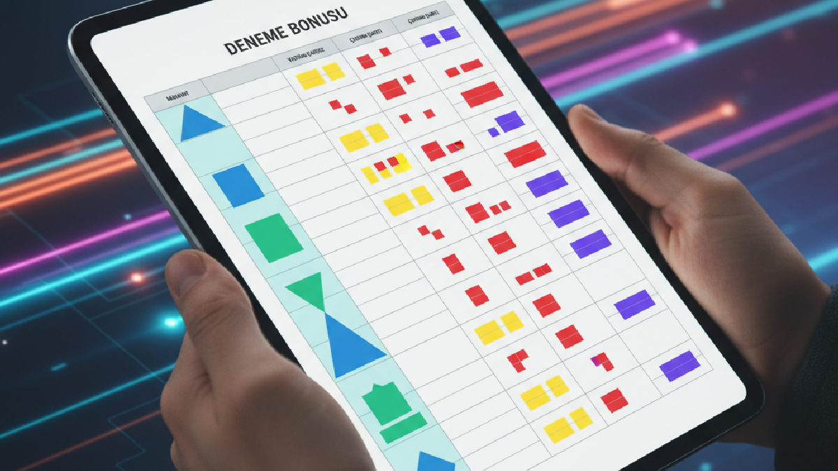 Deneme bonusu çeşitlerini ve şartlarını karşılaştıran tablet ekranı