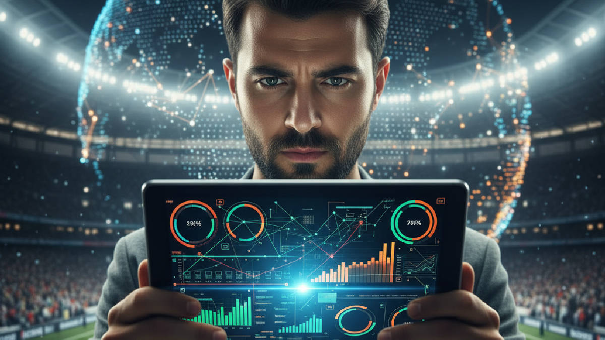 Canlı maç tahminleri yaparken mobil cihazdan istatistikleri kontrol eden bir kişi.
